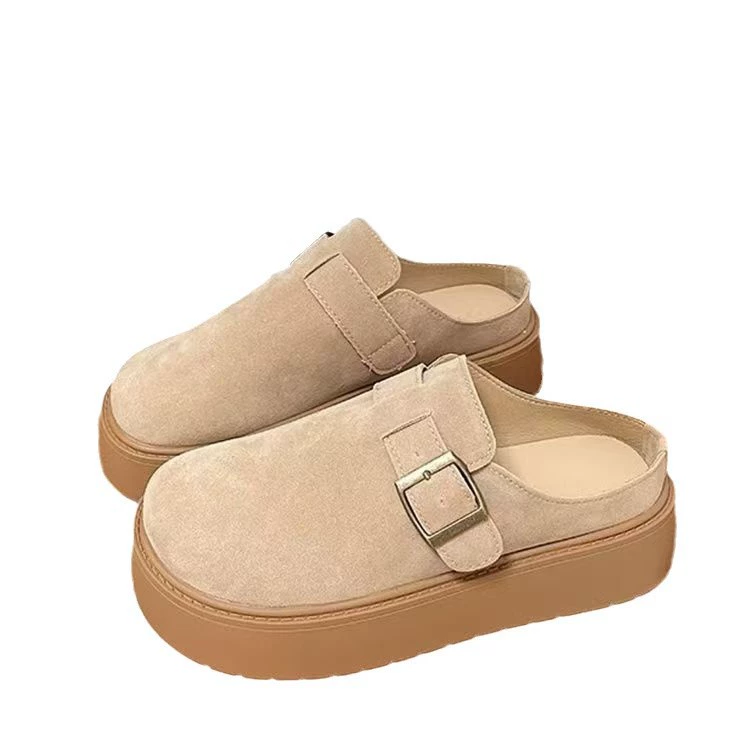 Belt platform, buckle, demi-season retro footwear, universal slippers for leisure