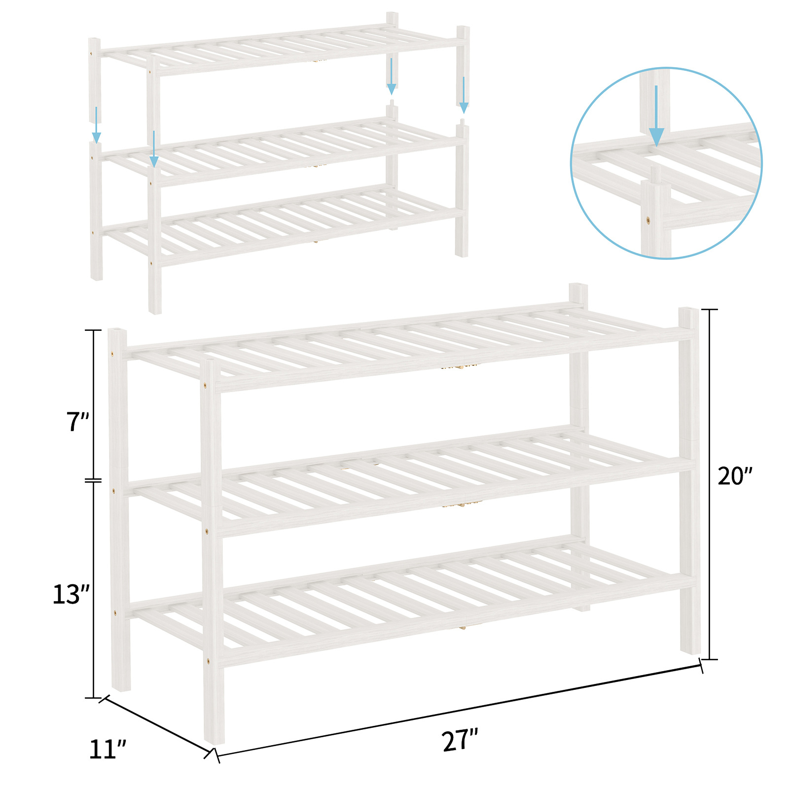 Zapatero plegable de bambú apilable, estante de almacenamiento multicapa para el hogar, ahorrador de espacio, éxito de ventas transfronterizo.