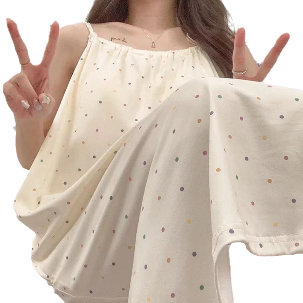 Verano punto de onda pijama mujer dulce simple correa casual un cuello suelto pijama casero cojín de pecho al por mayor