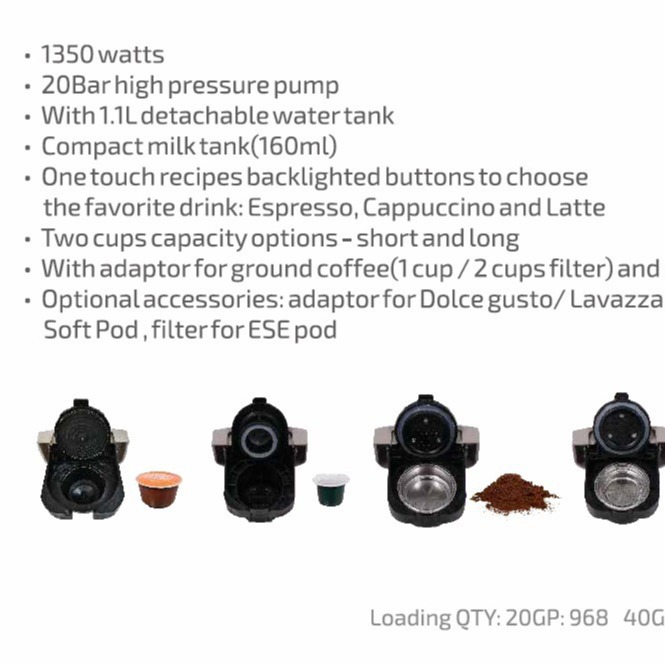 Máquina de café espresso semiautomática 2 en 1 con tanque de vapor para leche, caja de leche para cápsulas de café, máquina de café con leche de alta concentración