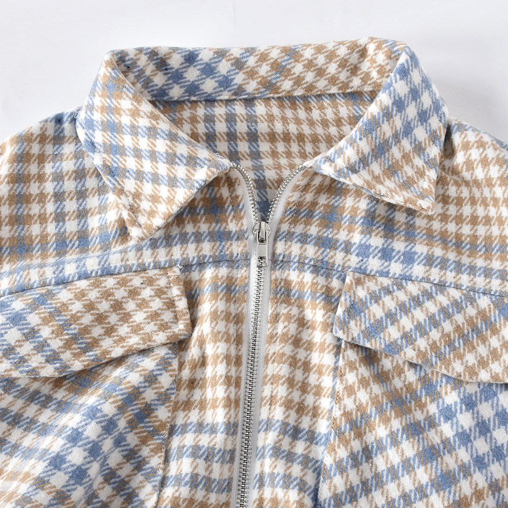 Short Bare Midriff Slim Fit Plaid Shirt Collar Long Sleeve Blouse - Coats & Jackets - Uniqistic.com