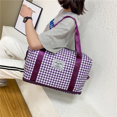 新款擴展旅行包女單肩大容量乾濕分離瑜伽健身包格子套拉杆行李袋