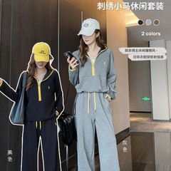 连帽休闲运动套装2025秋冬新款高级感卫衣宽松女士时尚韩版两件套