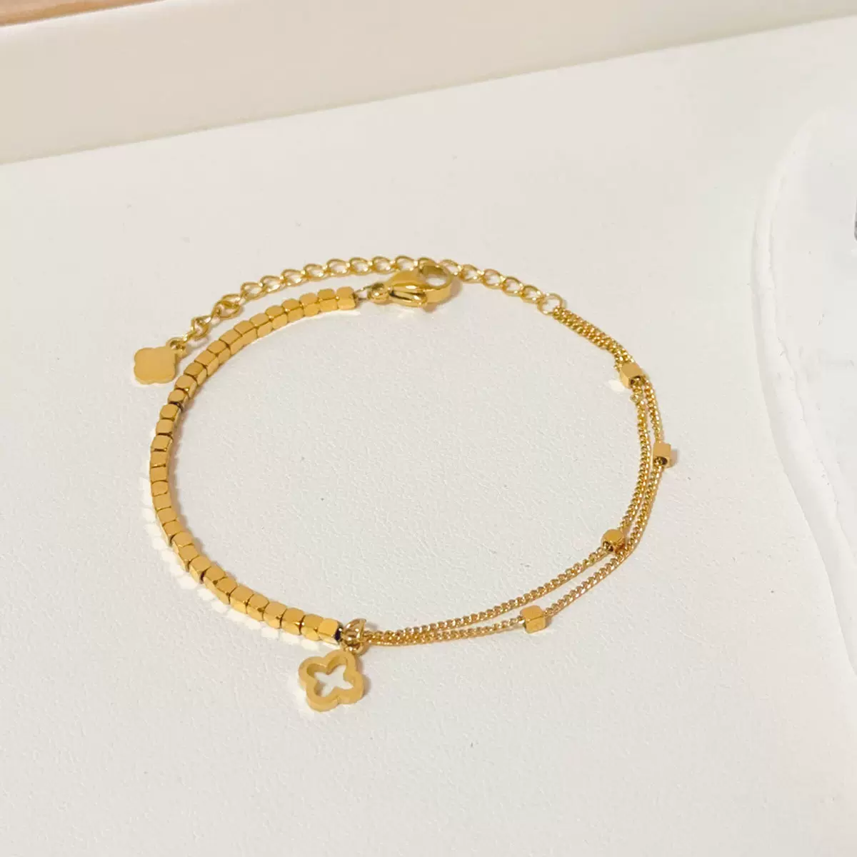 简约双层碎银几两手链女四叶草轻奢小众设计高级感通体钛钢不掉色