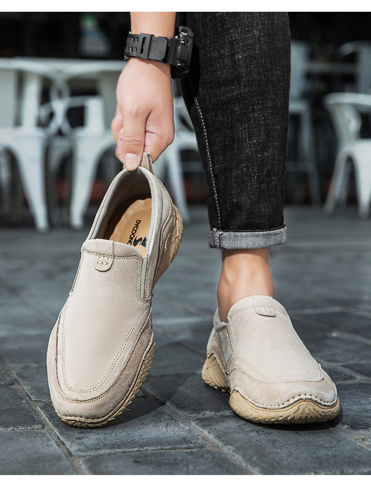 Giày nam cổ thấp kiểu Martin da thật size lớn, đế bằng, dây thun — D2085 màu kaki, D2085 màu xám chi tiết 13