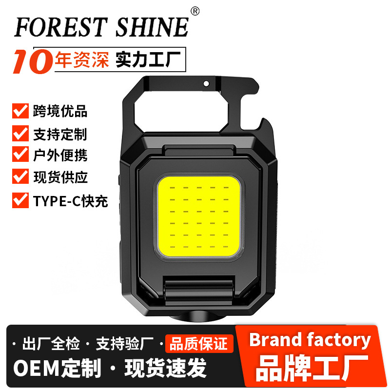 Nuevo llavero transfronterizo tipo de luz de carga de tipo c resaltar doble fuente de luz de emergencia mini llavero linterna de luz fuerte