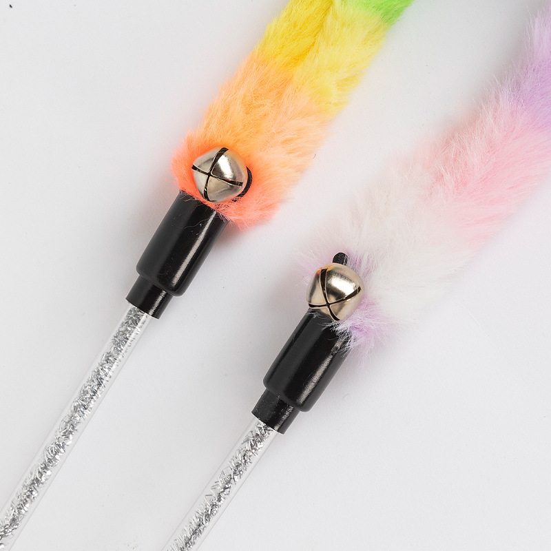 Divertido gato palo en stock al por mayor de cuero Taobao franela Arco Iris serpiente color largo terciopelo tira divertido gato palo gato juguete para mascotas