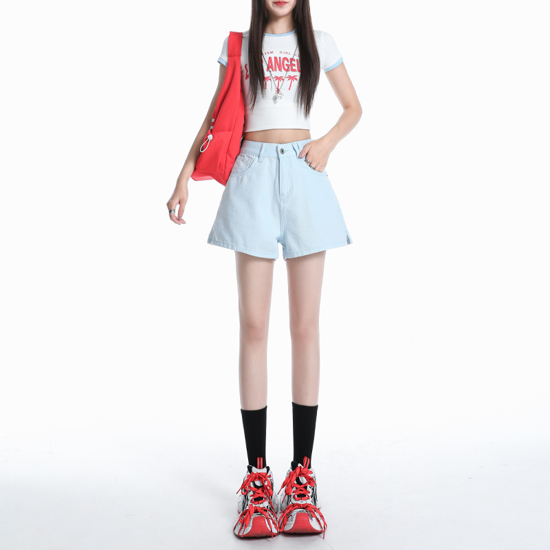 2025 Summer New Dopamine Denim Shorts Fashion Versatile High-Waisted A-Line Hip-Hugging Hot Pants