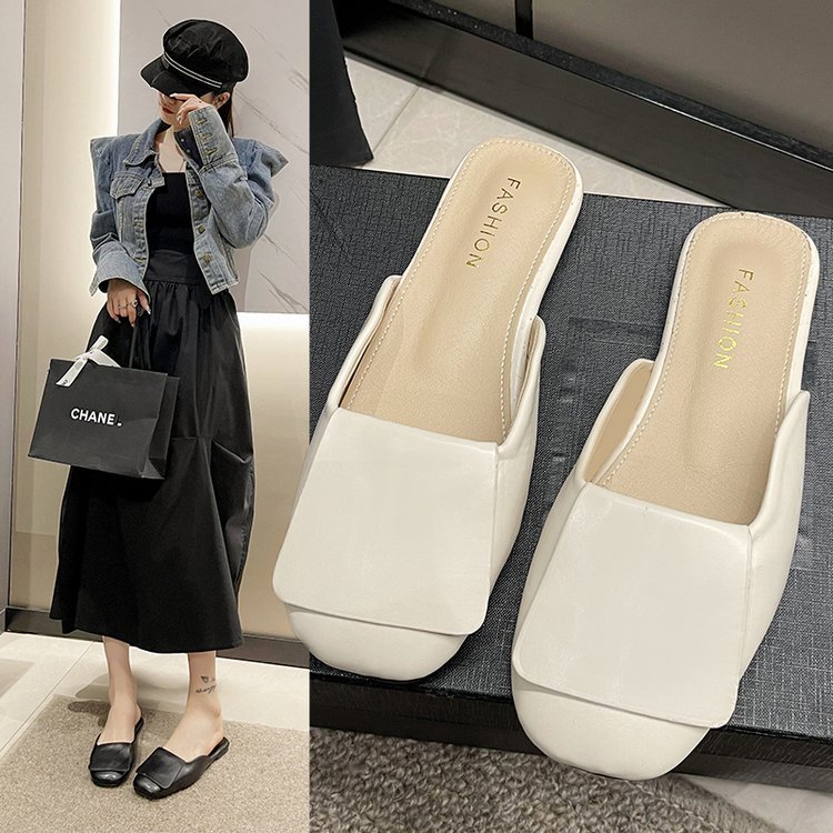 2023 primavera y verano nuevas mujeres cerrado dedo del pie zapatillas planas estilo coreano elegante moda mujer Sandalias casuales punta cuadrada zapatillas de mujer