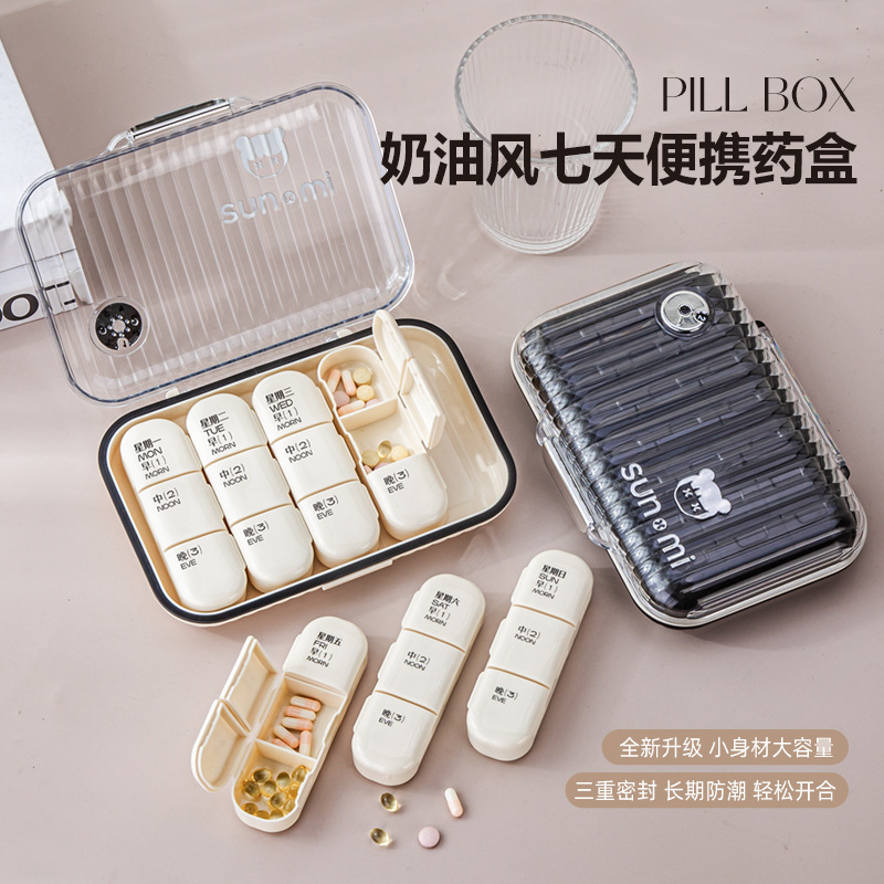 Caja de medicina dispensador de medicina portátil de gran capacidad siete días a la semana caja de embalaje de medicina productos de cuidado de la salud caja de almacenamiento sellada