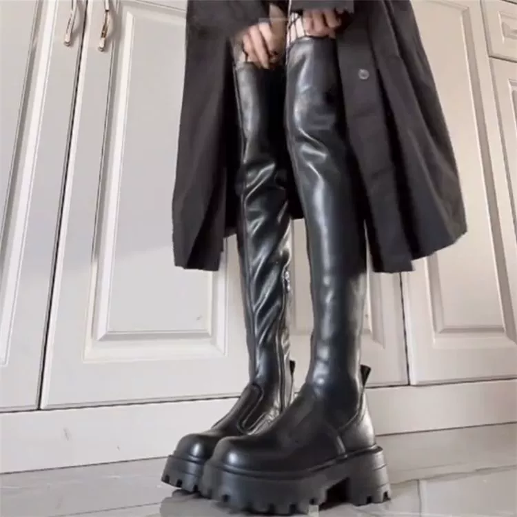 Квадратные сапоги выше колен женские 2023 эластичные сапоги маленькие тонкие сапоги рыцари сапоги толстые сапоги