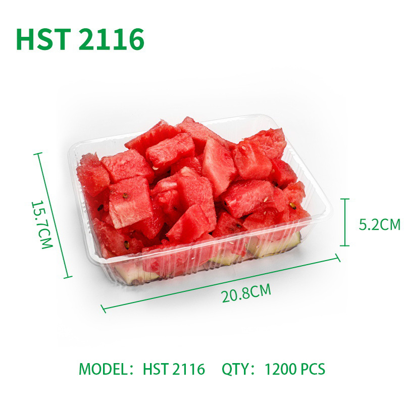 Caja desechable para cortar y empacar sandía, redonda con tapa, gran capacidad, capacidad para 5 libras, caja de plástico PET transparente y resistente para frutas.
