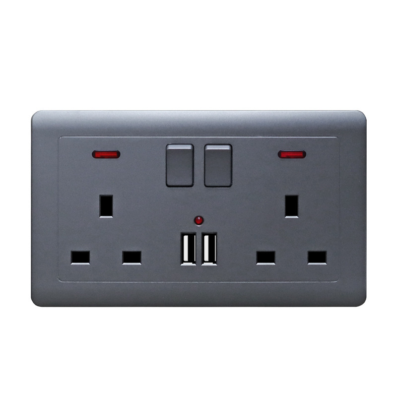 146 British duplex three-hole power socket 13A square foot British standard with double USB switch double position socket panel