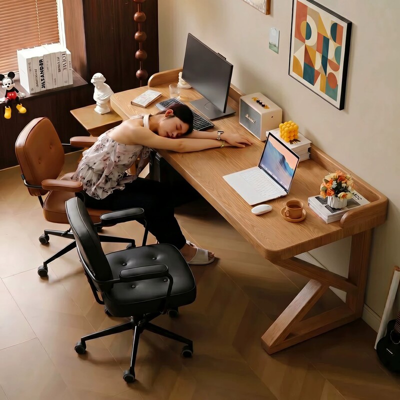 Solid Wood Desk, Study Long Table, Antique-Style Work Desk, Adult Home Bedroom Double Computer Desk Solid Wood Desk, Study Long Table, Antique-Style Work Desk, Adult Home Bedroom Double Computer Desk