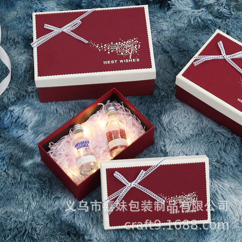 七夕节礼品盒大号礼物包装盒子酒红色正方形礼物盒蝴蝶结礼品纸盒