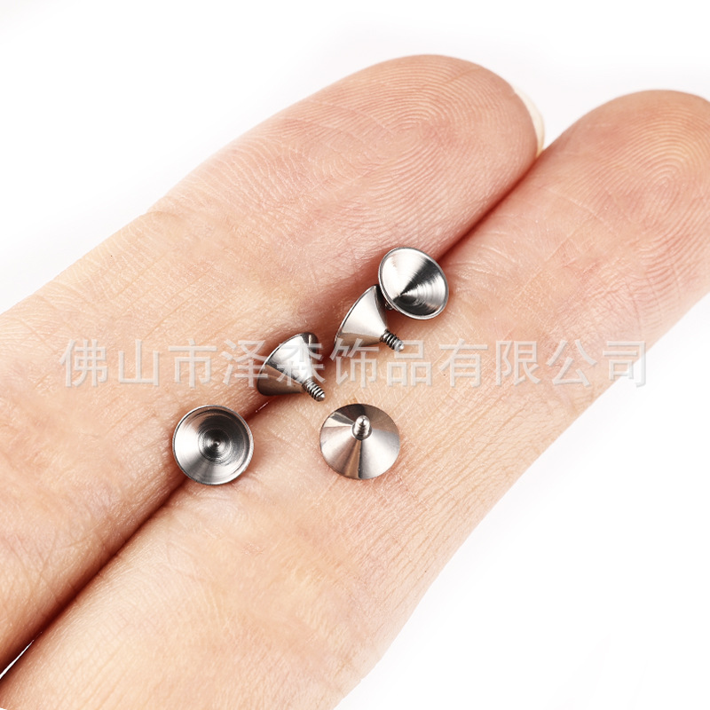 Zesen F136 Titanium Alloy Funnel Holder Drill Cup DIY Jewelry Earrings Accessories Tapered Empty Embryo Lip Nail Tip Bottom Diamond detail image 9