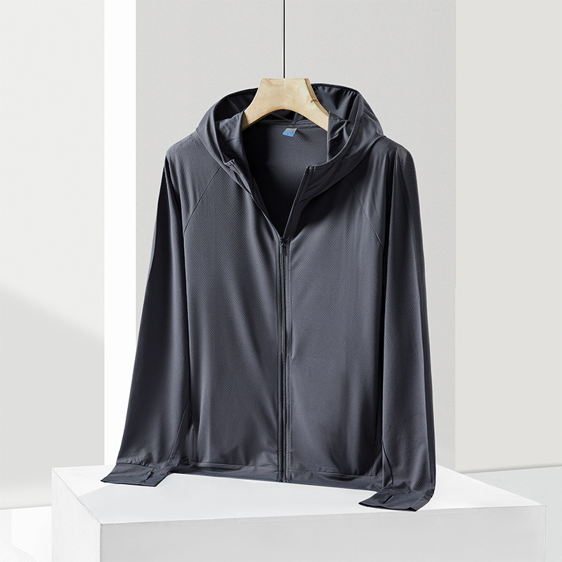 Ropa de protección solar para mujeres pareja de hielo ropa de protección solar anti-UV delgada con capuchón de punto chaqueta transpirable