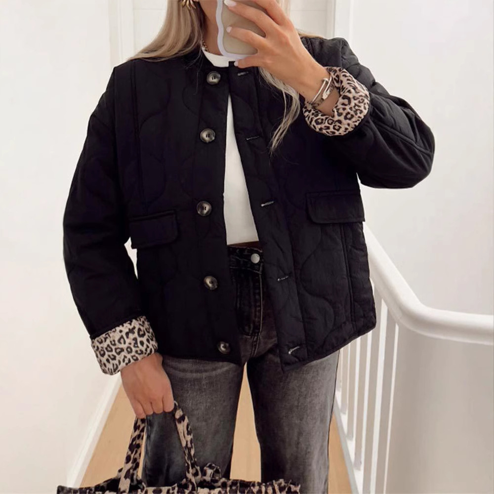 Women's Clothing Quilted Button Leopard Print Cotton Jacket Fashion Comfortable Retro Casual Jacket_voghion.com