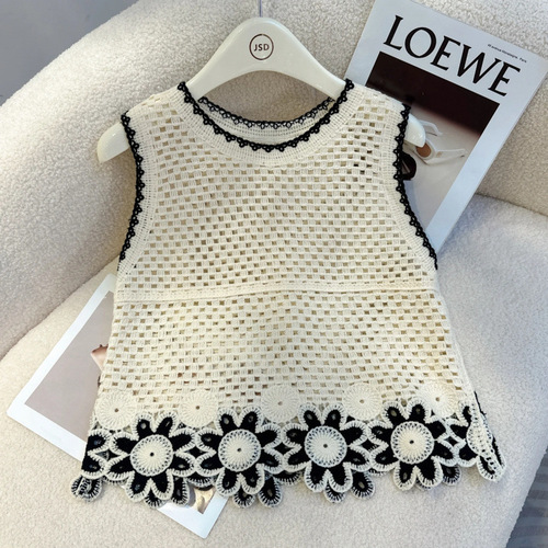 Magic Jiajia Changdao Bai Li New Flower Embroidery Lacy Sleeveless Knit Women's Top