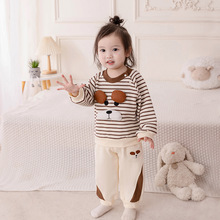 婴儿长袖套装2025春季男童宝宝休闲两件套条纹卫衣春秋季童装3503