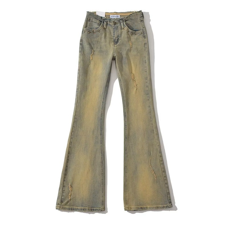 Vintage washed distressed straight slimming frayed skinny jeans women's autumn low waist design worn flared pants Vintage washed distressed straight slimming frayed skinny jeans women's autumn low waist design worn flared pants