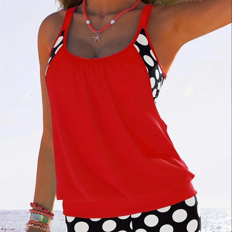 2025 New European and American Sexy Suspender Women's Multi-Color Polka Dot Large Size Tankini Suit Split Fashion Swimsuit