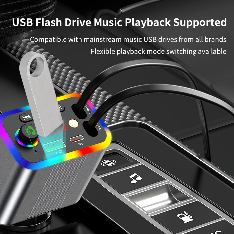 R4R6 Car Bluetooth MP3 Player comes with a retractable cable and supports fast charging for mobile phones, 2026 new model, foreign trade supply