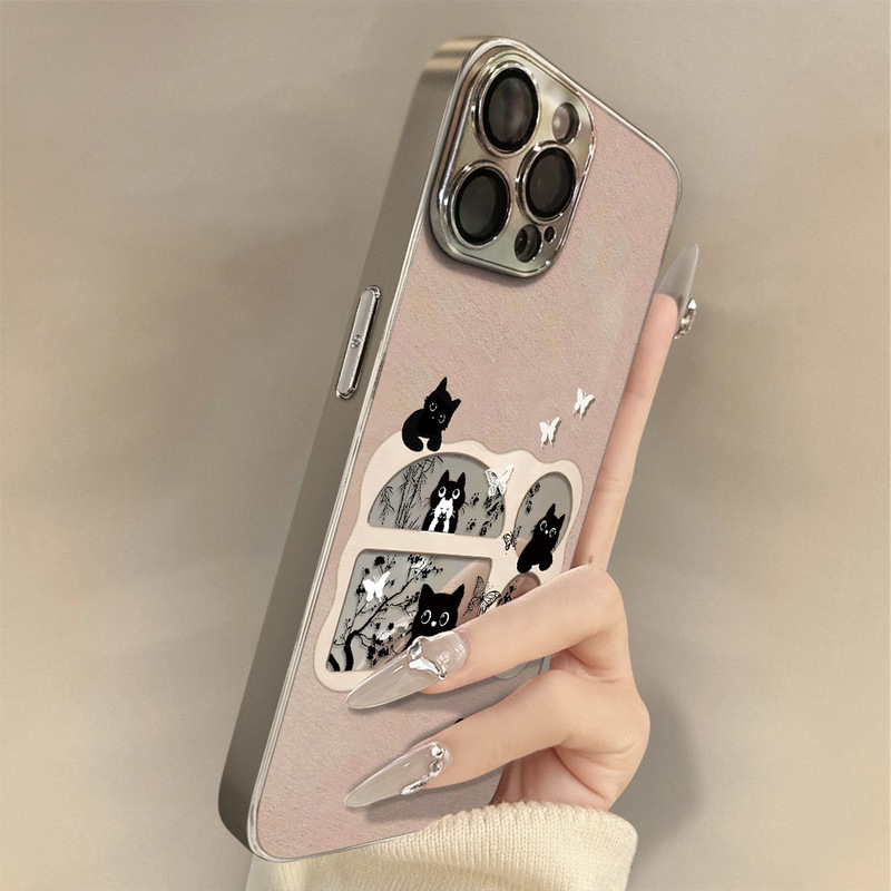 镂空黑猫适用苹果16promax唯美气质 时尚女手机壳iPhone15电镀|undefined