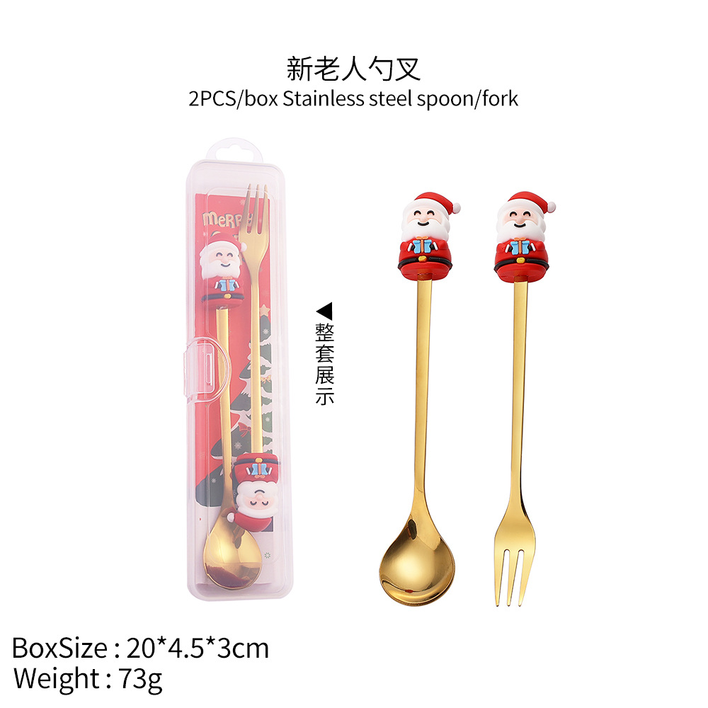 S Christmas Spoon Cubertería Set de postres Spoon Tree Doll Fruit Fork Santa Claus regalos de vacaciones