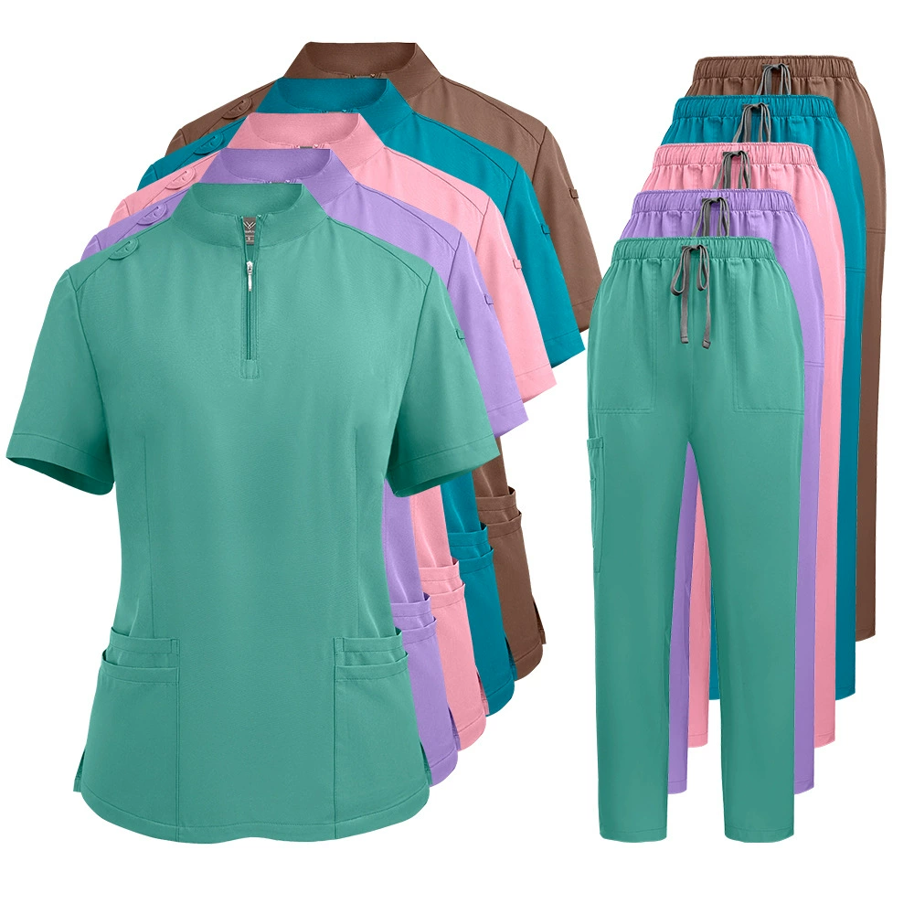 Новый стиль: медицинский костюм с воротником-стойкой для женщин, униформа медсестры по уходу за кожей, рабочая одежда с коротким рукавом для отделения интенсивной терапии (ICU) на Amazon.