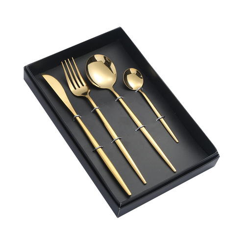 Amazon Portuguese knife, fork and spoon stainless steel tableware hotel western restaurant steak knife, fork and spoon gift box four-piece set