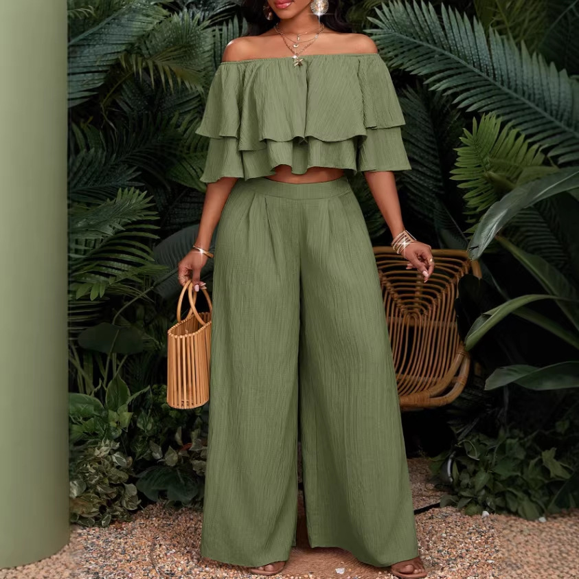 Elegantes Damen-Freizeit-Set: Schulterfreie, doppellagige Hose in Unifarben_voghion.com