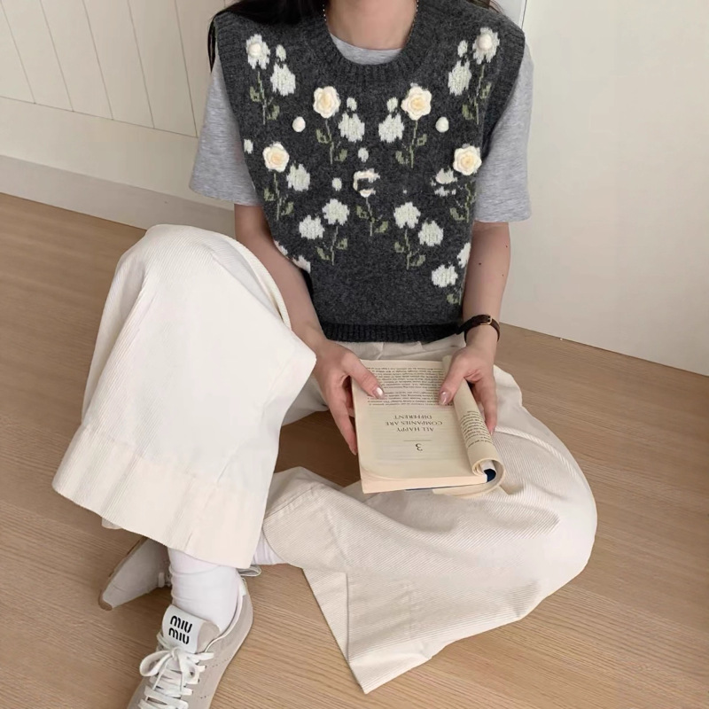 温柔风毛衣外套秋冬新款女装高级感宽松清新甜美花朵针织开衫上衣|undefined