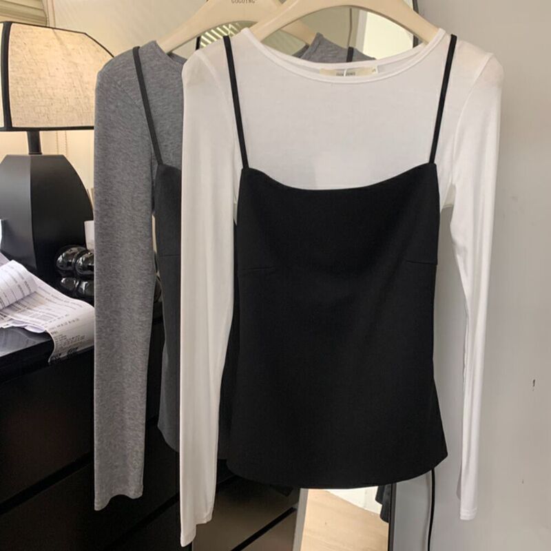 New Korean-Style Vest and Halter T-Shirt Two-Piece Fashion Set, Korean-Style Age-Reducing Versatile Slim-Fit Halter Neck Gray Set New Korean-Style Vest and Halter T-Shirt Two-Piece Fashion Set, Korean-Style Age-Reducing Versatile Slim-Fit Halter Neck Gray Set