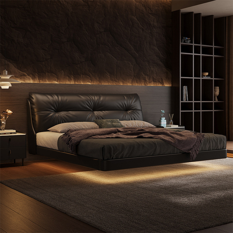 2026 New Model Genuine Leather Bed, Italian Minimalist Double Suspended Bed, Modern Simple High-End Master Bedroom Soft Backrest Wedding Bed 2026 New Model Genuine Leather Bed, Italian Minimalist Double Suspended Bed, Modern Simple High-End Master Bedroom Soft Backrest Wedding Bed