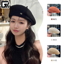 新款贝雷帽女夏季薄款韩版显脸小透气牛奶丝画家帽时尚百搭帽子潮