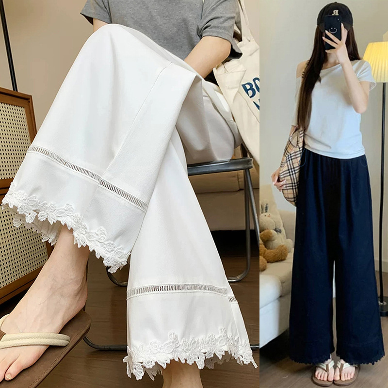 Summer Versatile Maternity Pants, Yamamoto Straight Wide-Leg Pants, Korean Style Versatile New Lace-Trimmed Cropped Pants