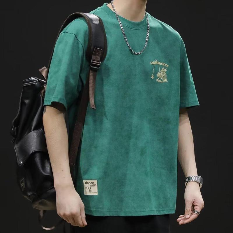香港スタイルの漫画多用途プリントトップストレンディなブランド半袖 Tシャツメンズ夏ルーズカジュアルイン半袖 Tシャツ|undefined