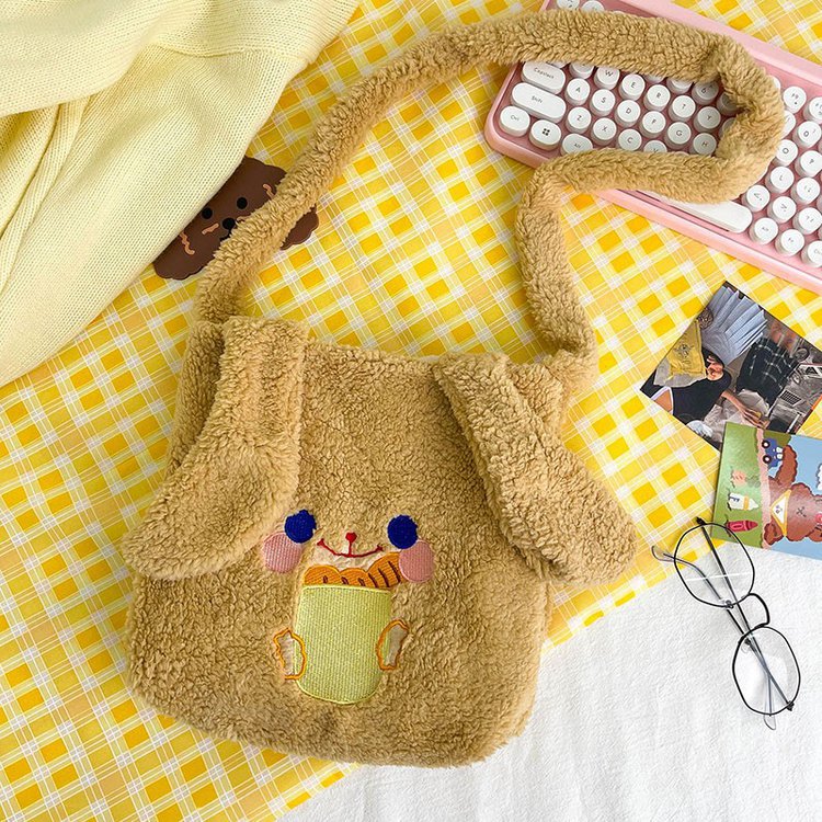 This autumn and winter hand-held bag with big ears, cute animal-embroidered fur, and a simple lambskin large-capacity student backpack undefined