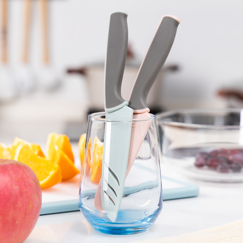 Cuchillo de corte de acero inoxidable cuchillo portátil cortar piel de manzana cuchillo de fruta cocina doméstica dormitorio estudiantes con cubierta de cuchillo al por mayor