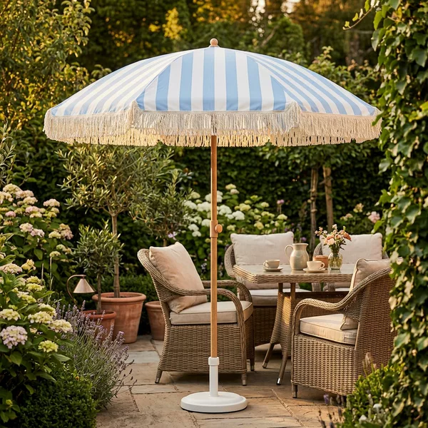 Twist Tassel Beach Umbrella Custom Printed Polyester Fabric Outdoor Sunshade Garden Sun Patio Umbrella Factory Wholesale