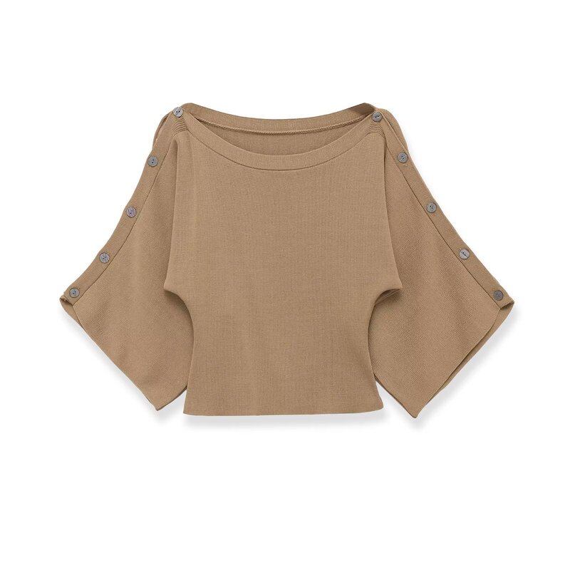 Myst&Za Women's Clothing 2026 Summer New Fashion Simple One-Line Collar Wide-Sleeve Layered Sleeve Knitwear 5536026