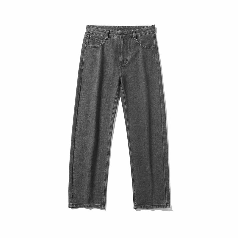 Men's Clothing Men's Retro Grey Denim Jeans Versatile Straight Leg Distressed Wash Casual Style For Spring Autumn Wide Leg Trousers_mkmklike.com