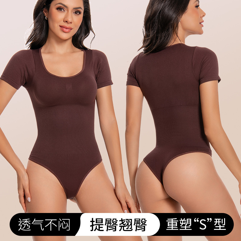 Cross-Border One-Piece Shapewear for Women, Waist-Cinching, Butt-Lifting, Large-Size Body-Shaping Clothing, Short-Sleeved T-Shaped T-Shaped Tummy-Tightening Corset