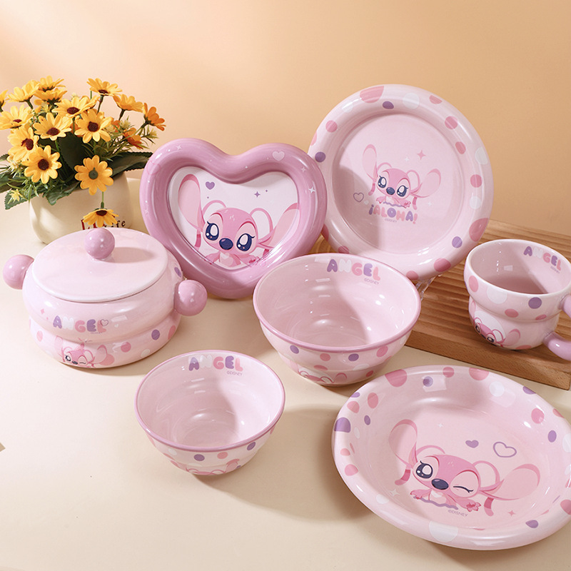 Genuine Star Baby Ceramic Bowl Household Tableware Cartoon Salah Bowl Noodle Bowl Soup Bowl Personalized Double Handle Bowl Polka Dot Bowl