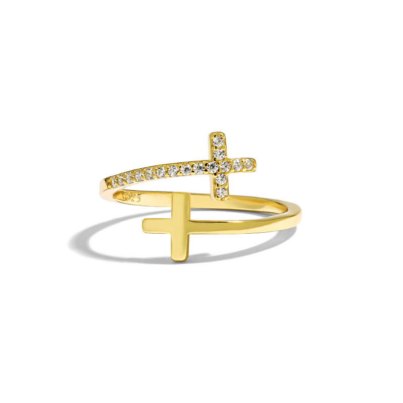 2g Weight Zircon Inlay Material Open Rings, Rings Classification Adjustable Ring Size 1 Piece 925 Sterling Silver Cross Zircon Open Rings Rings
