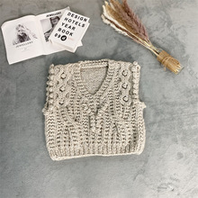 手织棒针洋气套头短款宽松毛衣麻花2021秋冬外套马甲无袖上衣韩版
