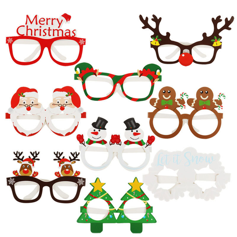 Nuevas decoraciones navideñas transfronterizas, Papá Noel, árbol de nieve, gafas 3D de papel, accesorios para fotos infantiles, artículos para fiestas