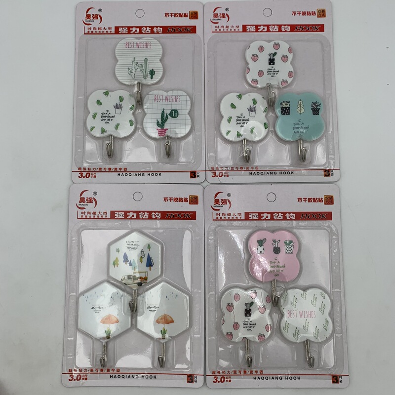 Household cartoon sticky hook kitchen bathroom multi-purpose hook adhesive coat and hat hook factory supply two yuan Store Department Store