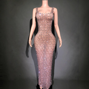 Sleeveless hip close-fitting rear slit evening dress model catwalk singer performance dress birthday party host music festival